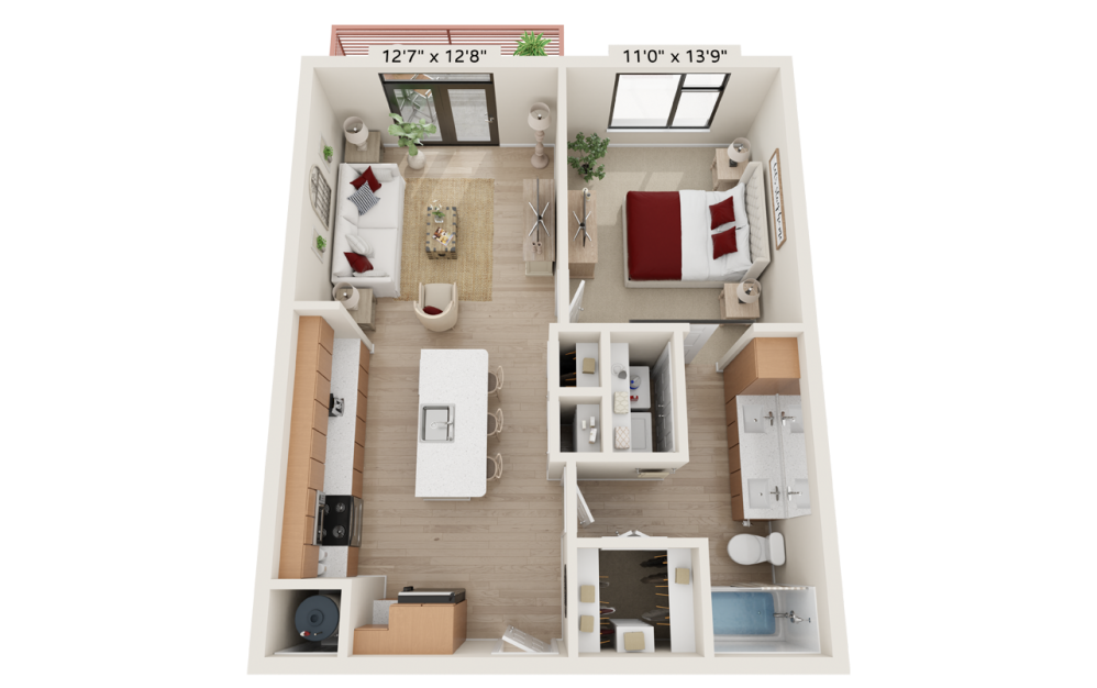 A3 - 1 bedroom floorplan layout with 1 bathroom and 750 square feet A3 - 1 bedroom floorplan layout with 1 bathroom and 750 square feet