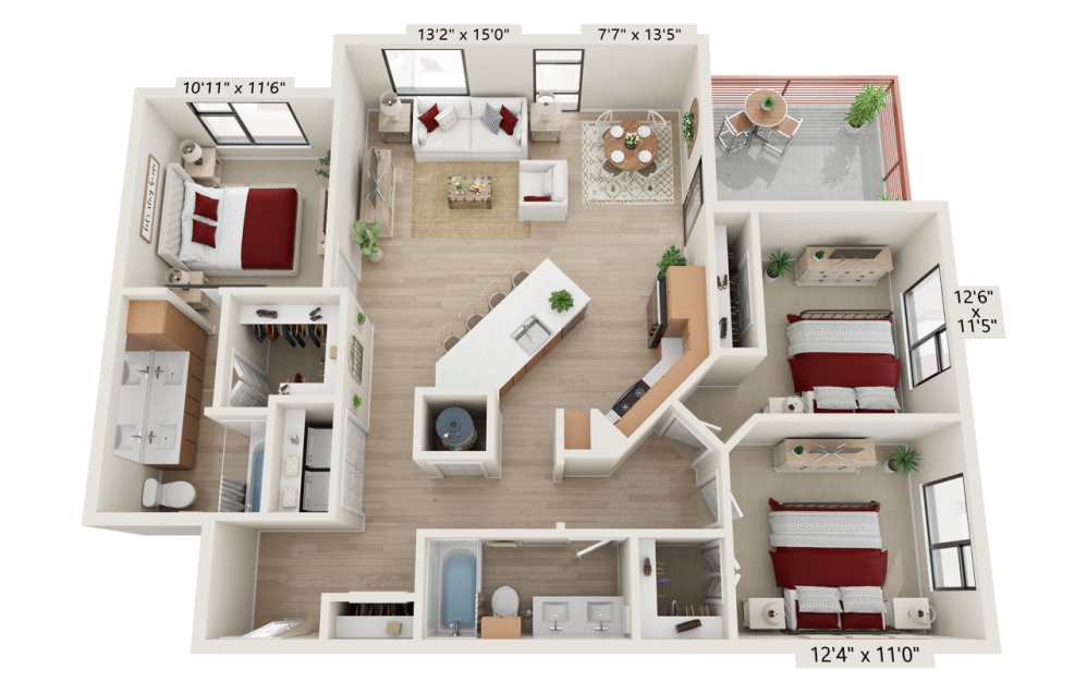 C1A - 3 bedroom floorplan layout with 2 bathrooms and 1329 square feet C1A - 3 bedroom floorplan layout with 2 bathrooms and 1329 square feet