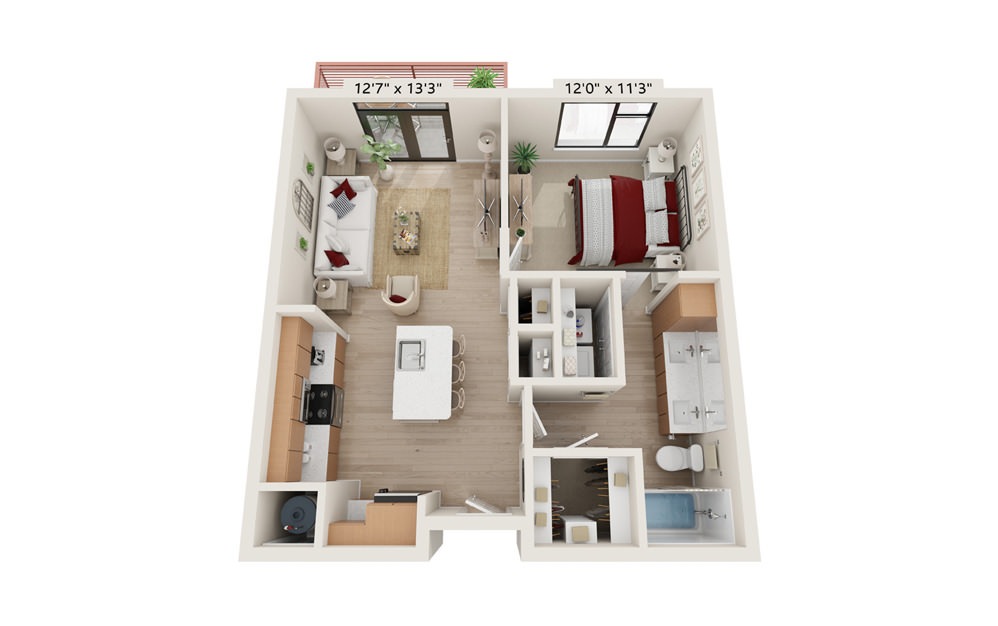 A-TWO - 1 bedroom floorplan layout with 1 bath and 694 square feet.