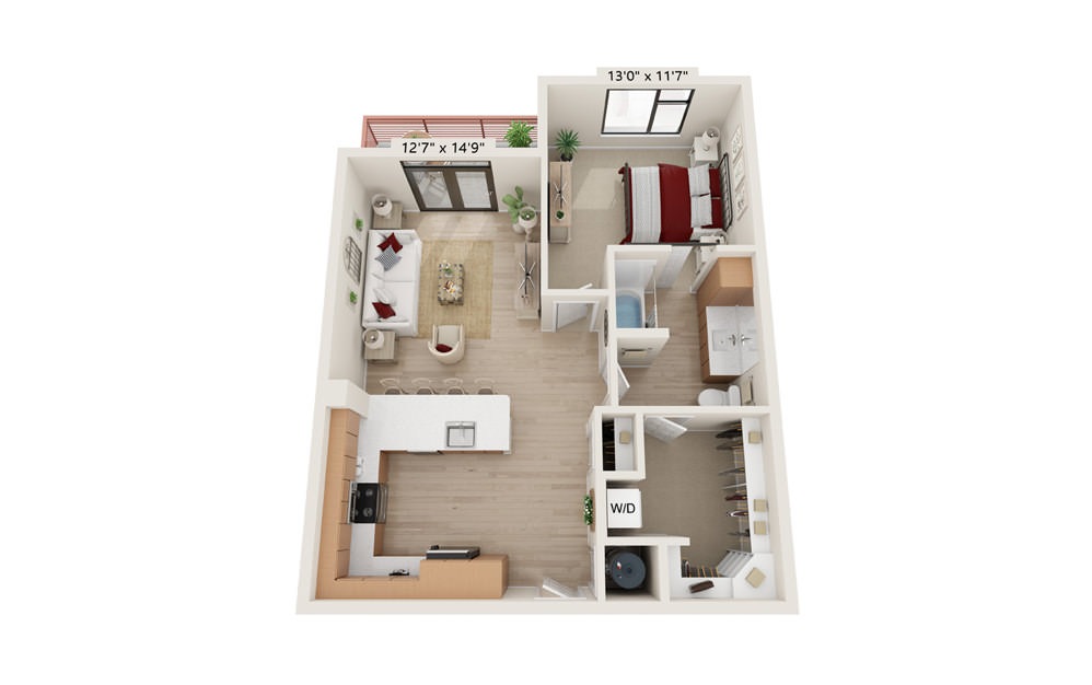 A-FOUR - 1 bedroom floorplan layout with 1 bath and 834 square feet.