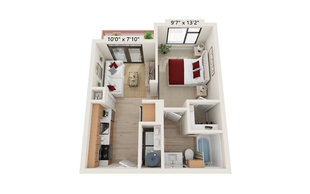 E-ONE - Studio floorplan layout with 1 bath and 475 square feet.